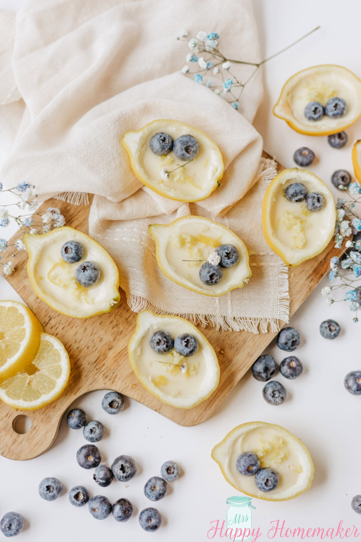 Lemon Posset garnished with fresh blueberries