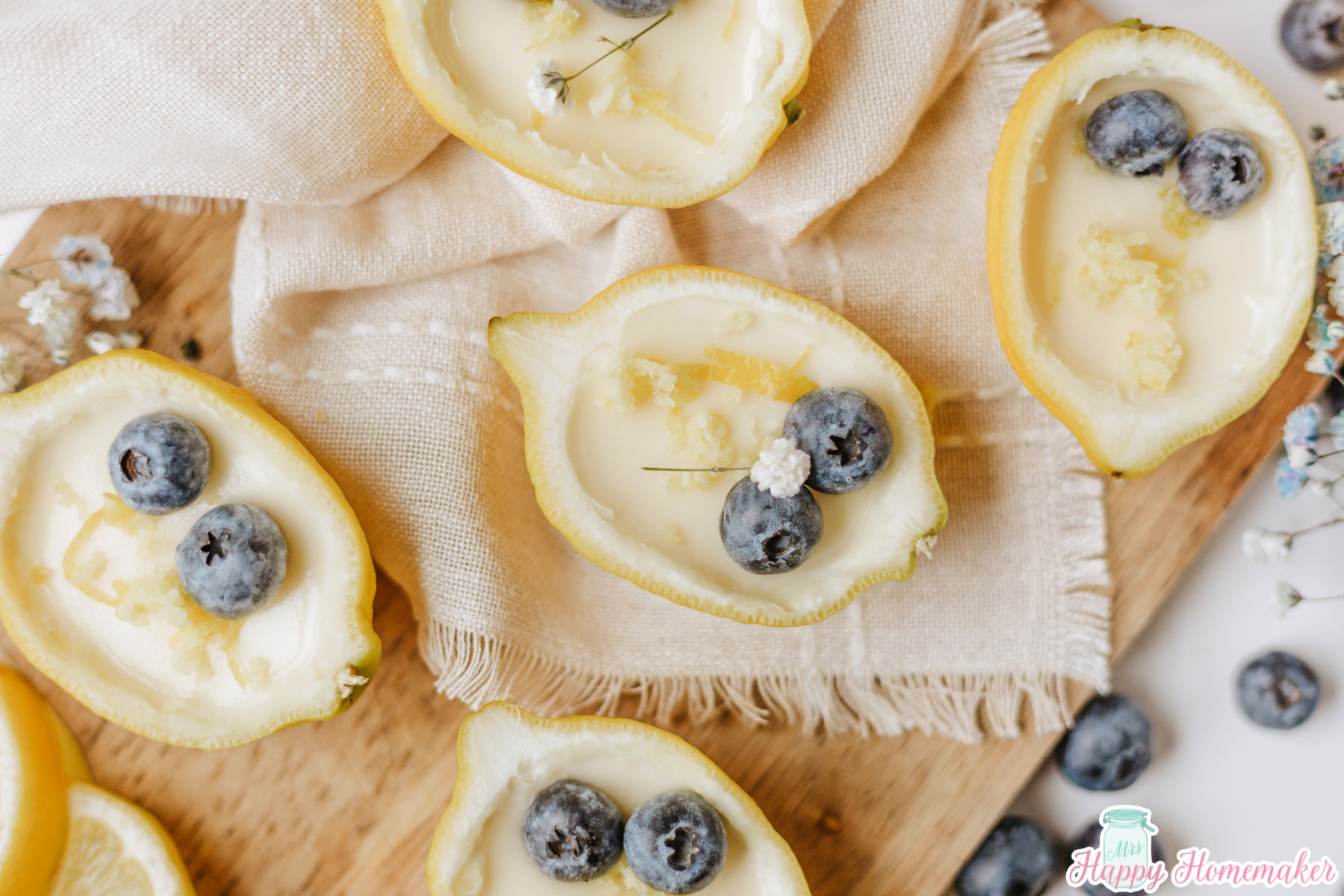 Lemon Posset garnished with blueberries