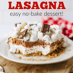 s'mores lasagna sliced and served on a white plate