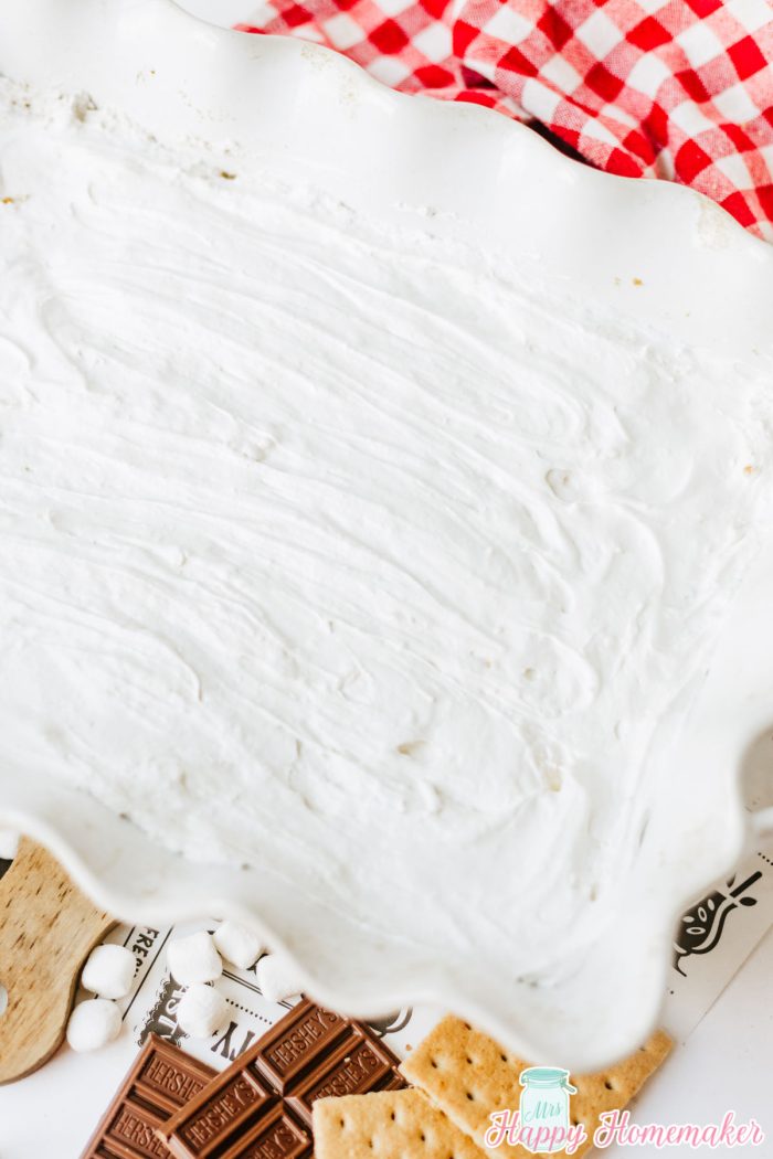 cream layer spread in a 9x13 casserole dish