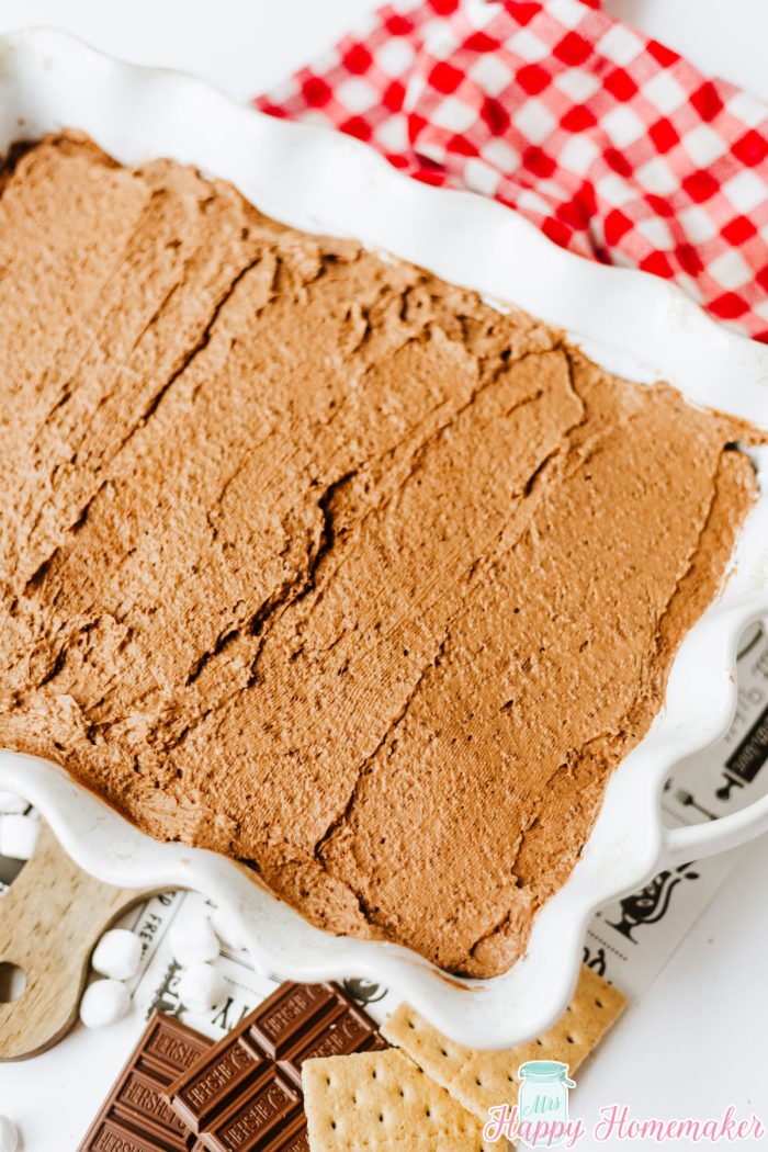 chocolate layer spread in a casserole dish