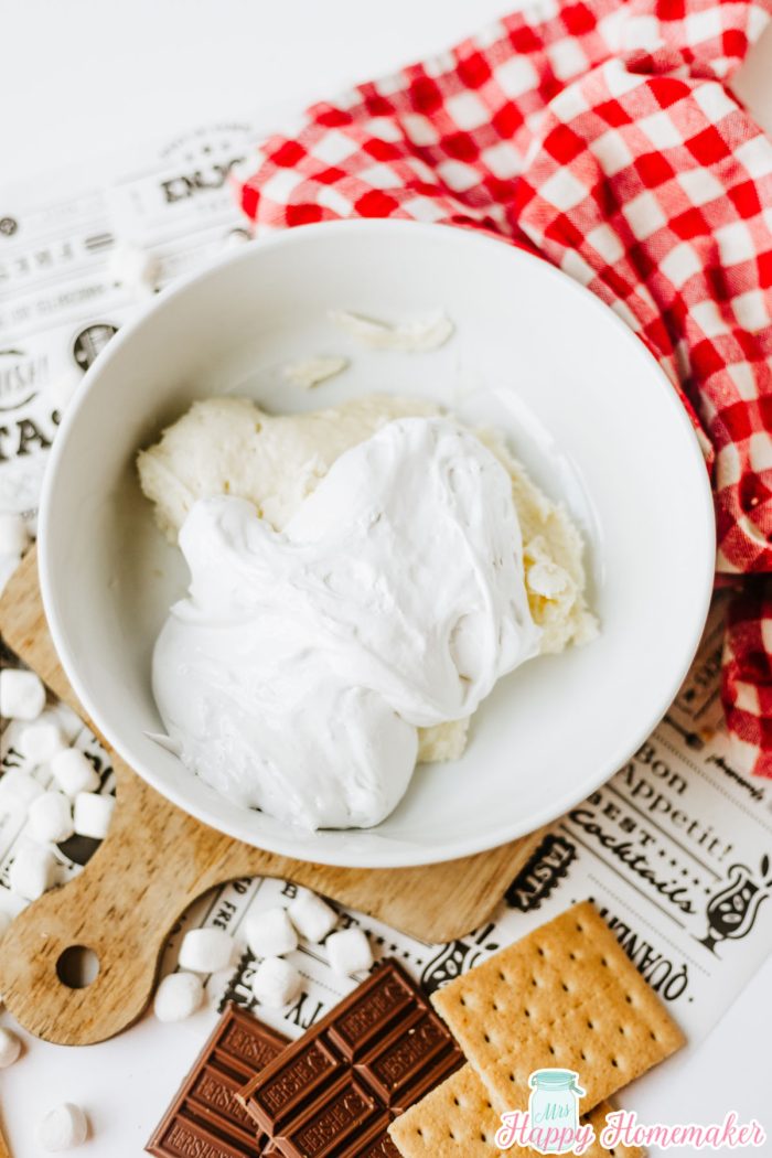 cream cheese and marshmallow cream in a bowl
