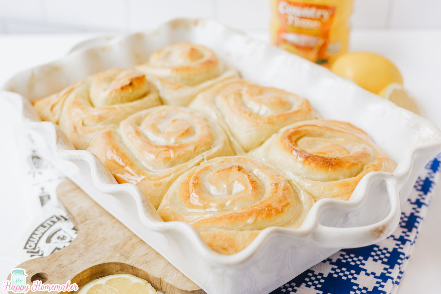Lemon Rolls in a ruffled baking dish
