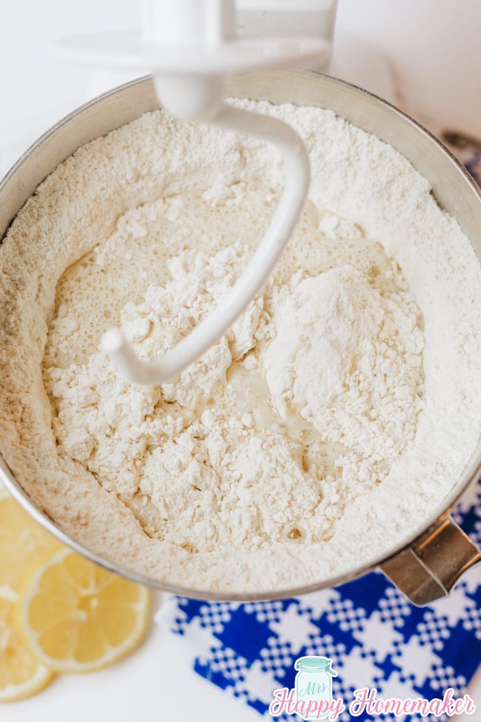 dough for the lemon rolls in a mixing bowl