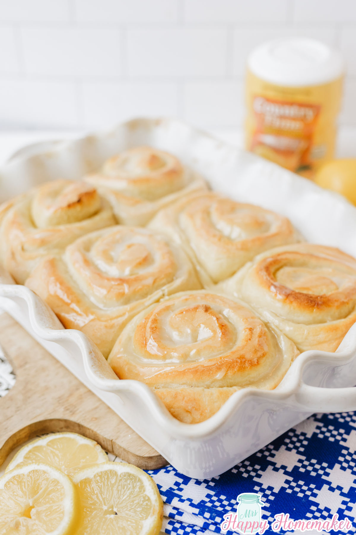 Lemon Rolls in a ruffled baking dish
