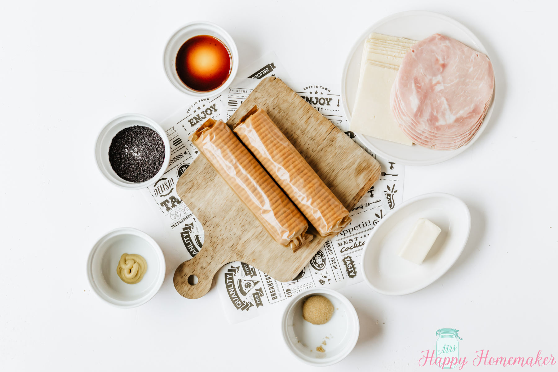 ingredients for Ritz Cracker Party Sandwiches laid out on a white countertop