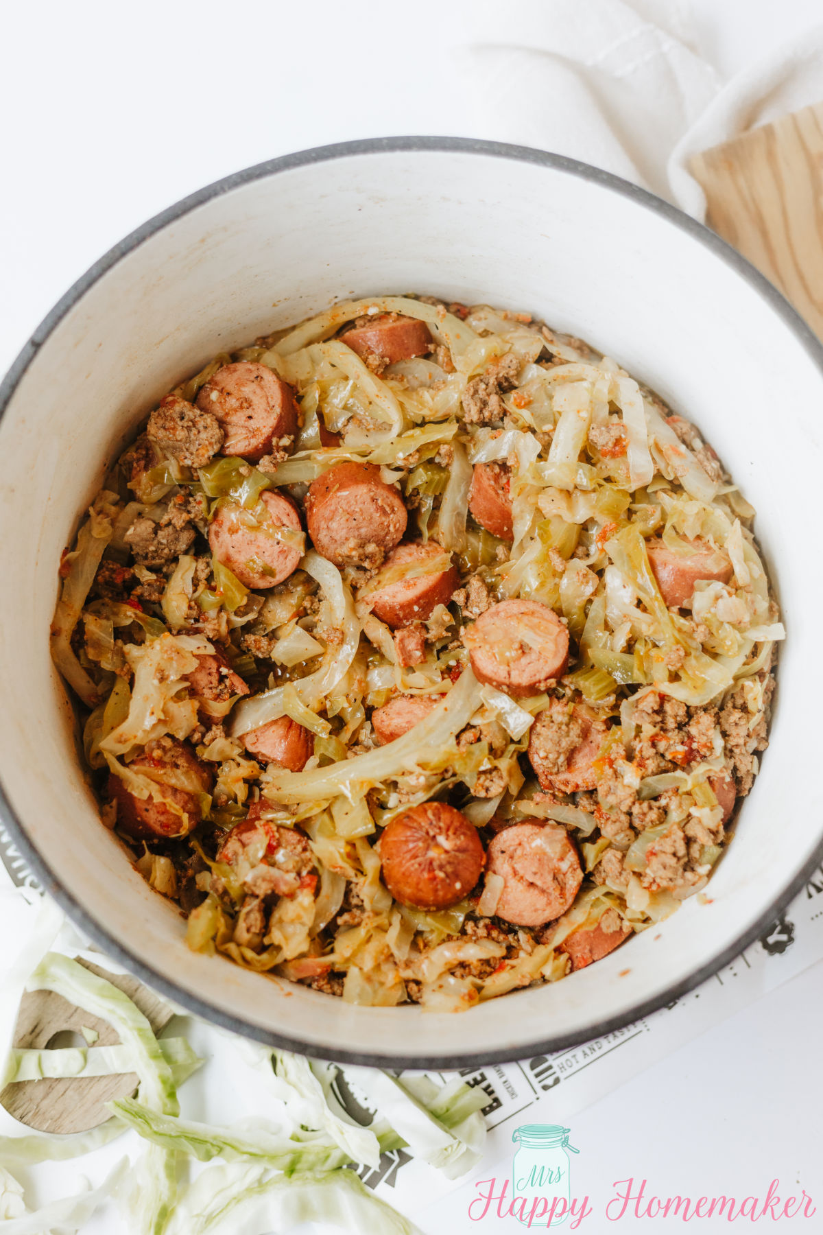 Southern Dirty Cabbage with ground beef & smoked sausage