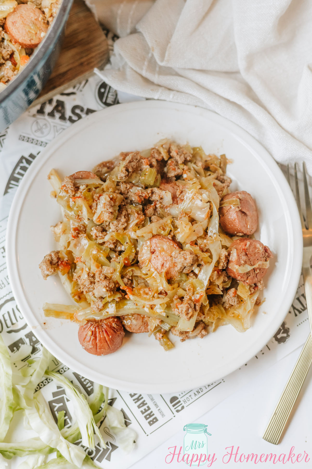 Southern Dirty Cabbage with ground beef & smoked sausage