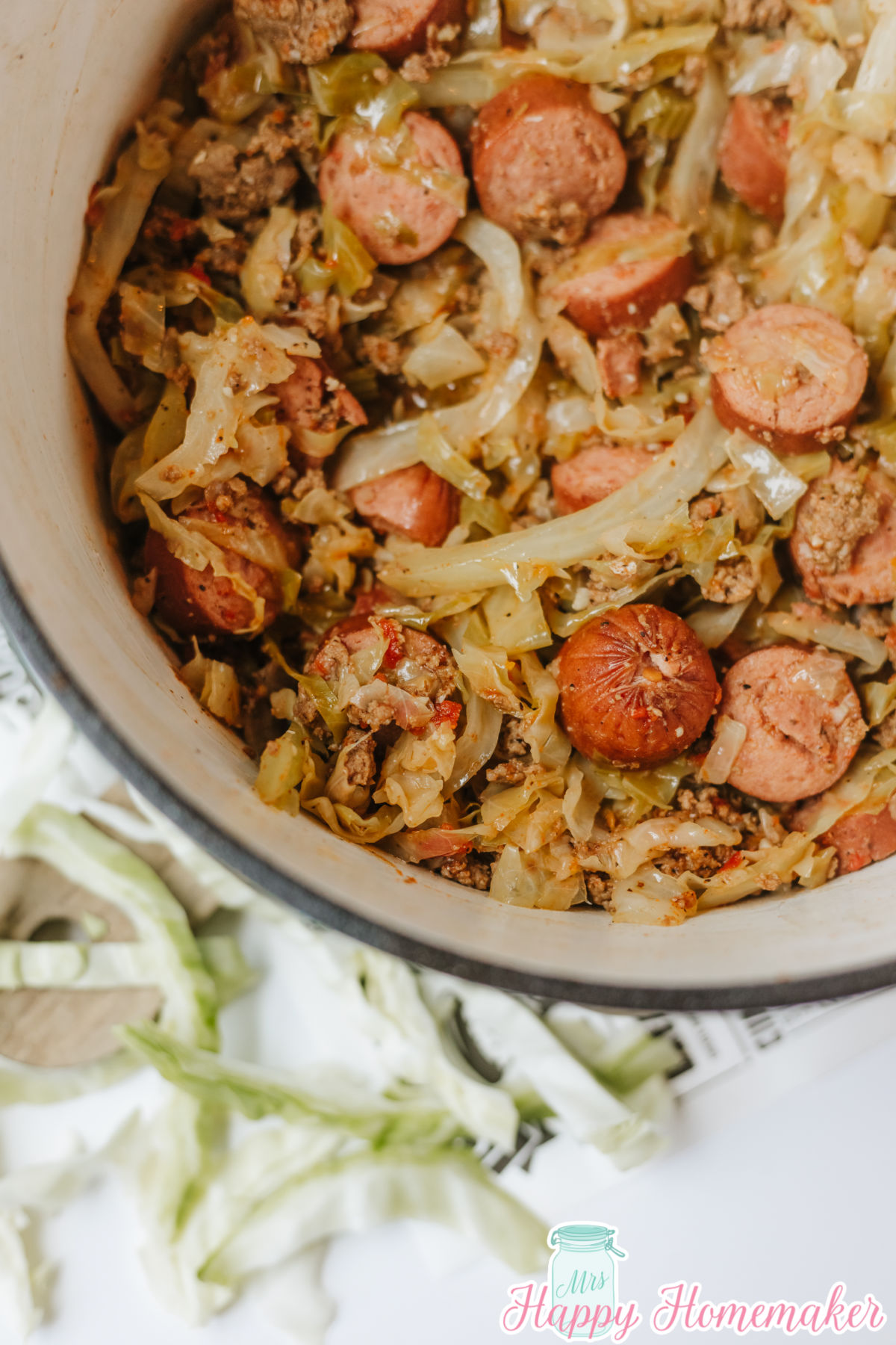 Southern Dirty Cabbage with ground beef & smoked sausage