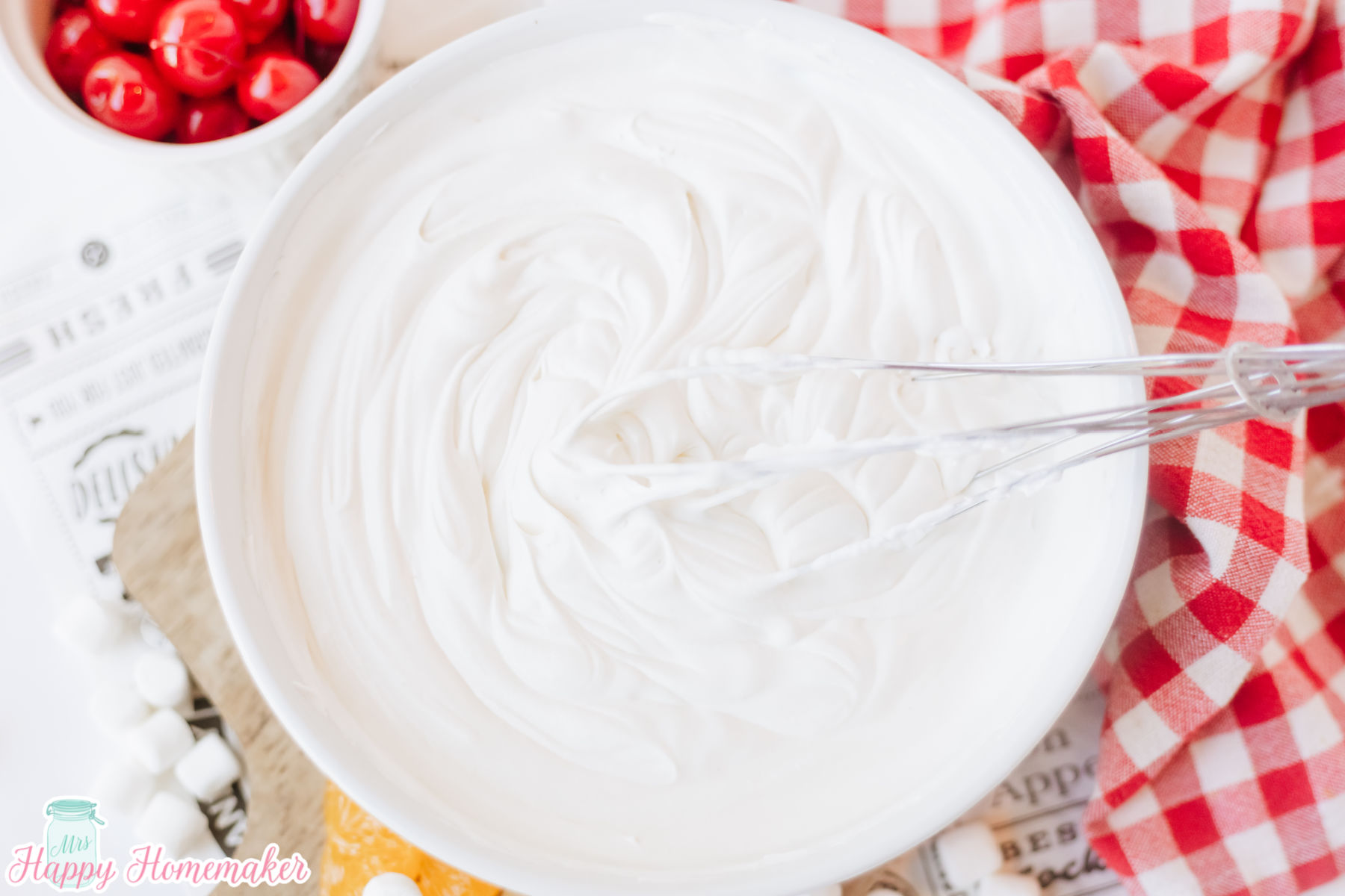 frog eye salad pudding mixture combined in a bowl