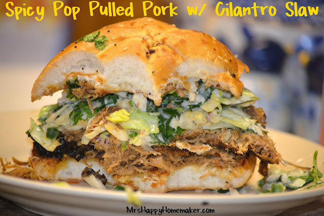 spicy pop pulled pork sandwiches w/ cilantro-jalapeno slaw
