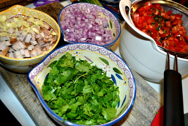 cilantro, peppers, onions, tomatoes for making pico de Gallo salsa 