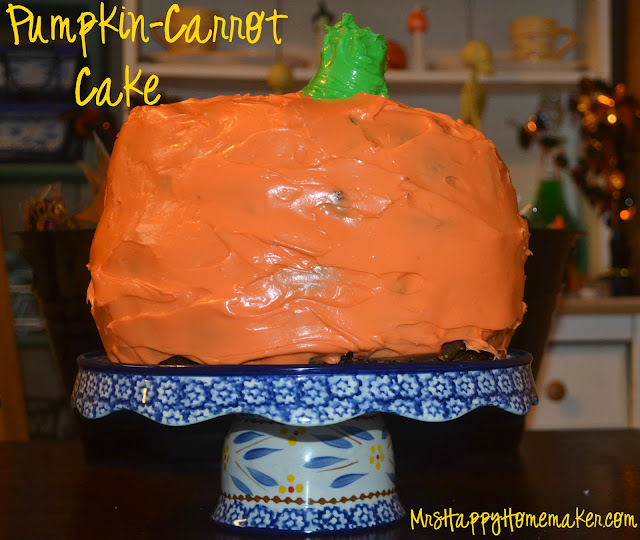 pumpkin carrot cake, shaped and frosted like a pumpkin