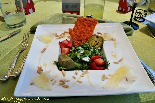 Arugula Salad with Baby Artichokes & Strawberries - Herbed California Buttermilk Dressing, Fiscalini Farms San Joaquin Gold Tuile