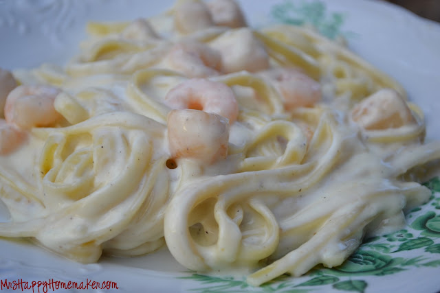 Better than Olive Garden Seafood Alfredo with pasta, homemade Alfredo sauce, shrimp and scallops