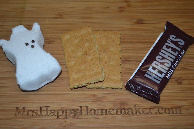 halloween smores kit - ghost peeps, graham crackers, and Hershey's bars