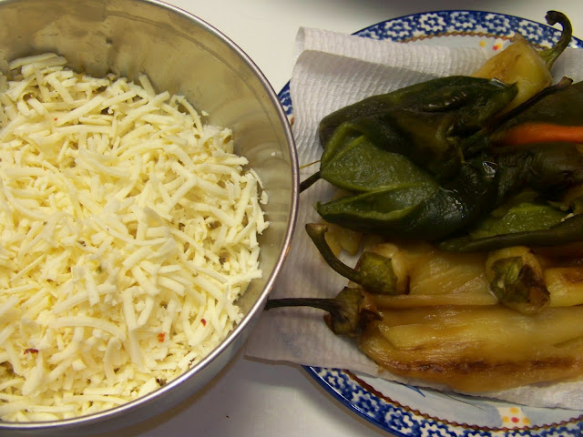 cheese and charred peppers for making Chiles Rellenos