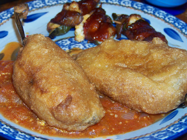 Chiles Rellenos with red sauce